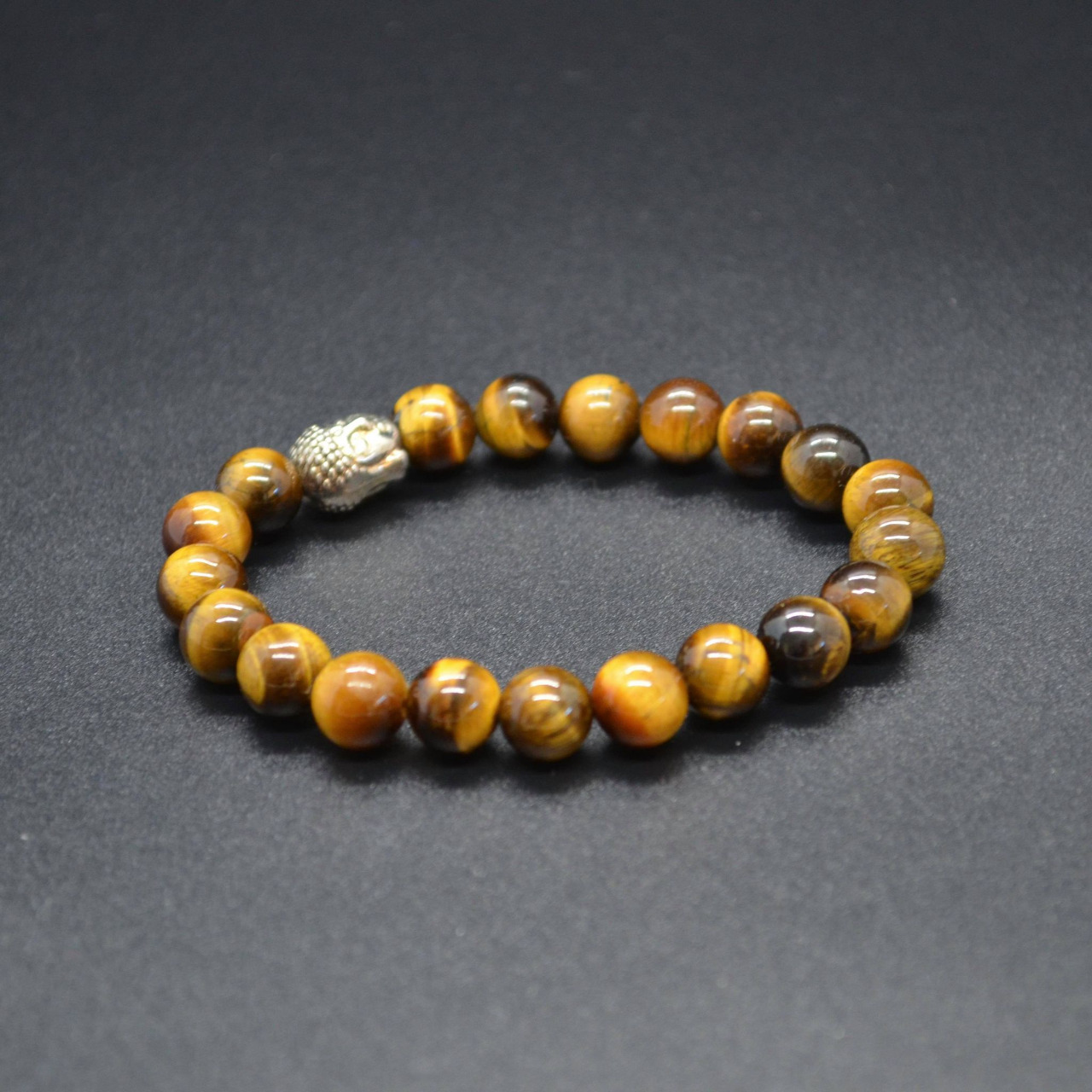 Protection - Bracelet œil de tigre Bouddha. Perles 8 mm