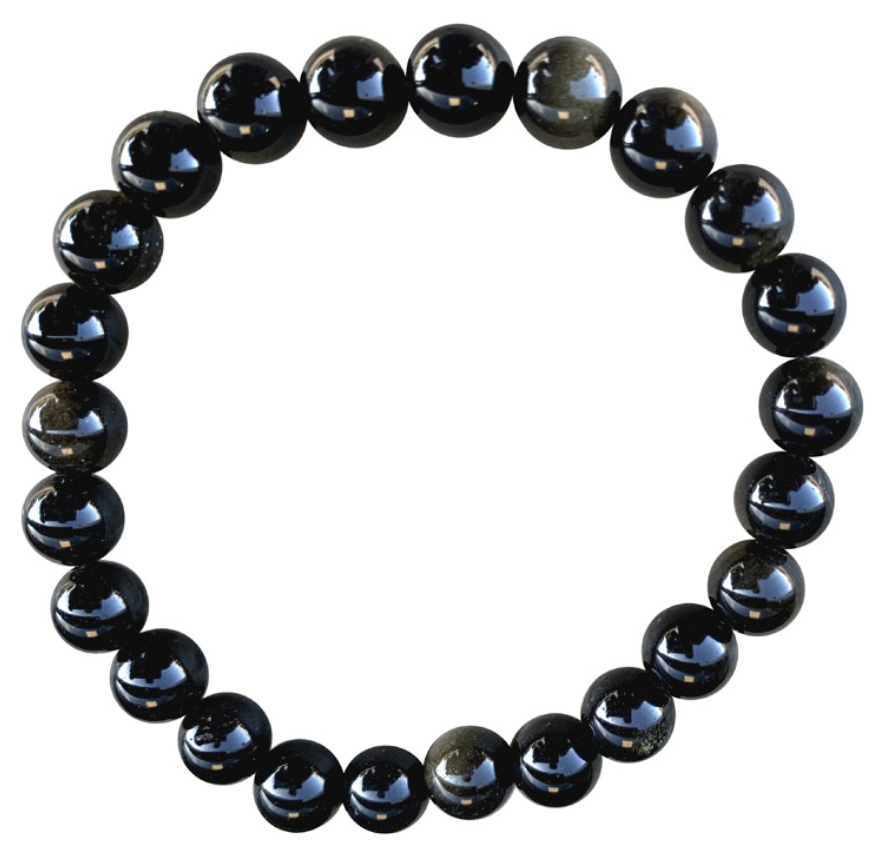 Protection et ancrage - Bracelet perles Obsidienne noire dorée A 8mm
